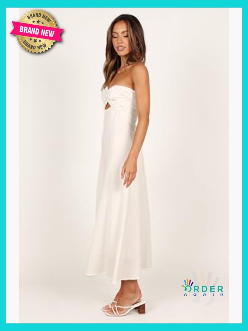 Rosetta Midi Dress Strapless Sweetheart Twist Knot Cut Out Back Shirred - Picture 3 of 6